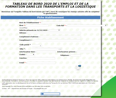 Page d'accueil site Enquête Tableaux de bord